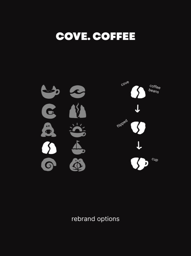 Cove Coffee rebrand process: coffee bean to cup mark