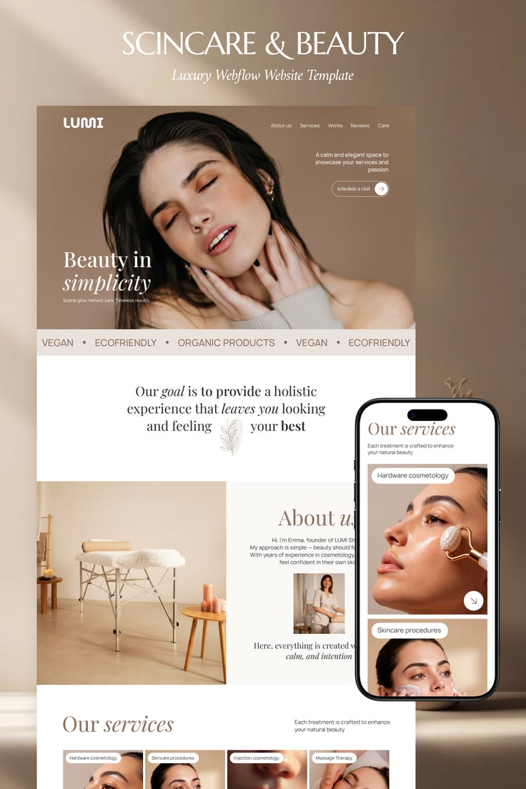 skincare studio website design sample