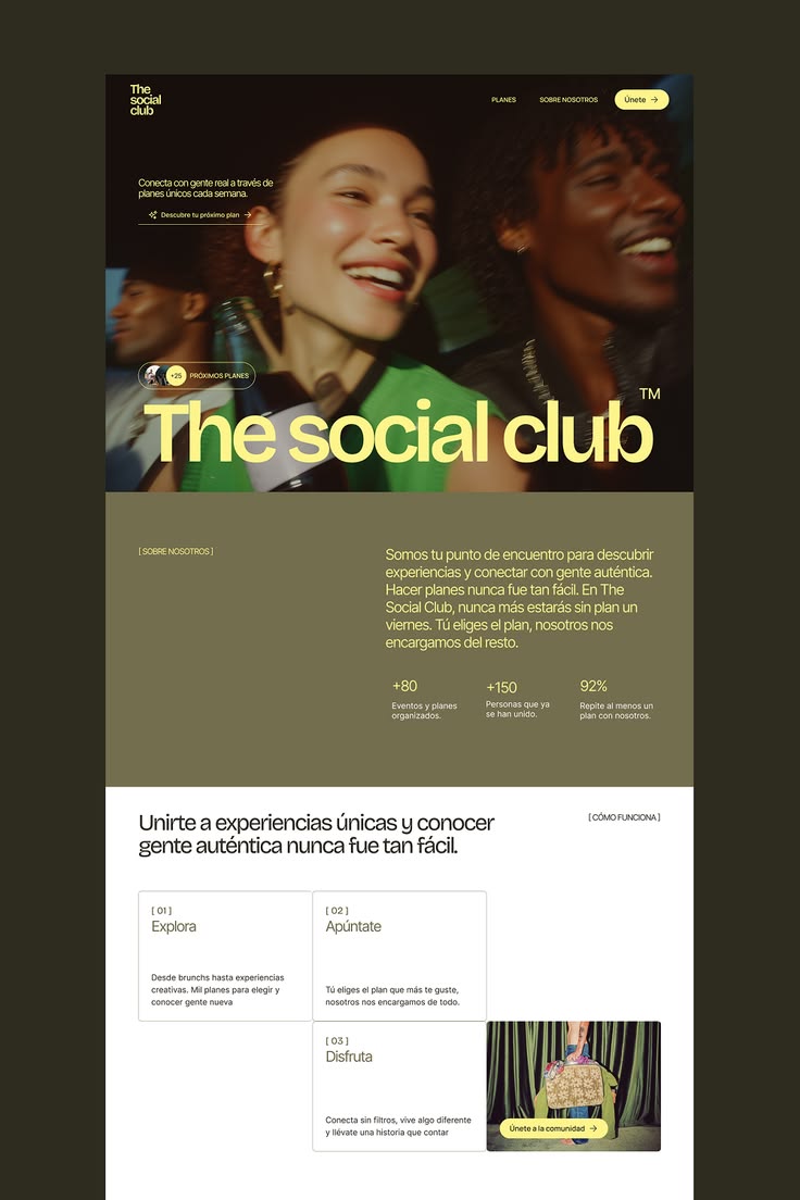 social club website design sample